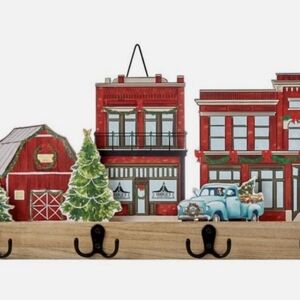 Pioneer Woman Charming Holiday Village Wall Hooks with Red and Blue Design